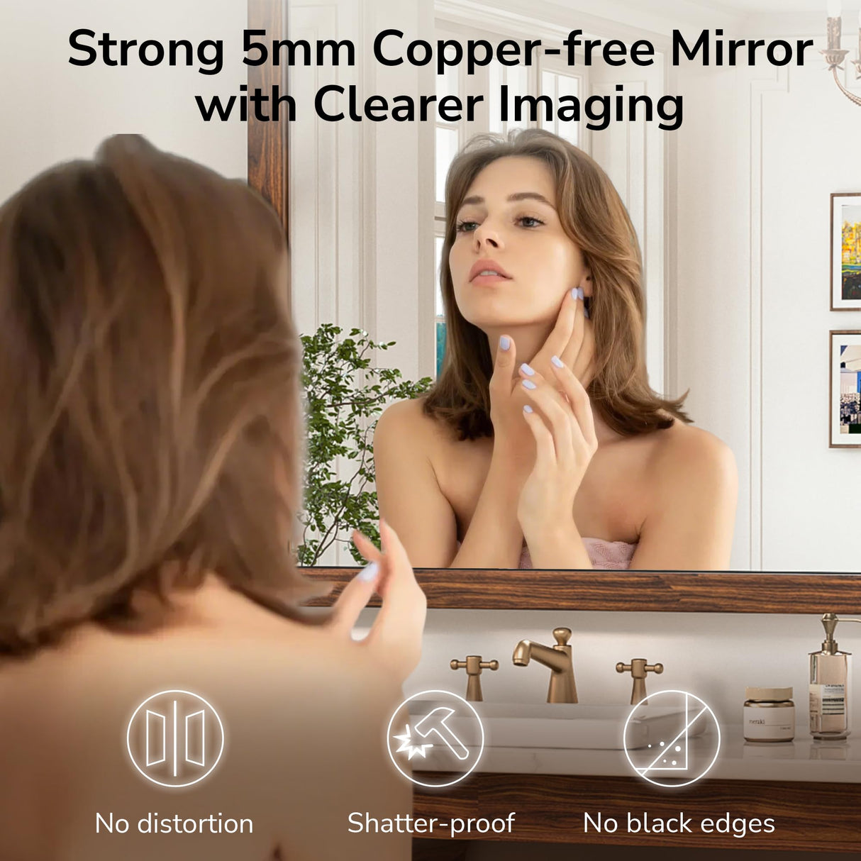 TokeShimi 18x26 Inch Farmhouse Bathroom Mirror Rustic Wooden Framed, Natural Wood with Walnut Accents, Water-Proof, French Cleats Installation, HD-Reflection and Shatter-Proof Glass TokeShimi