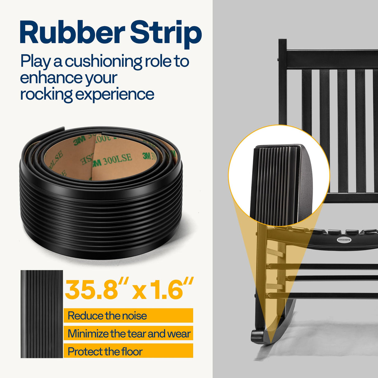 VIVOHOME Oversized Wooden Rocking Chair with Anti-Slip Strips for Noise Reduction, Suitable for Indoor, Porch, Garden, Black VIVOHOME