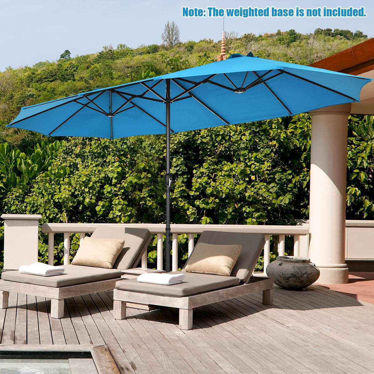 Tangkula 15Ft Double-Sided Patio Umbrella, Outdoor Extra Large Umbrella W/Hand-Crank System & Air Vents, Market Twin Umbrella W/ 12-Rib Sturdy Metal Frame for Poolside, Garden Backyard (Blue) Tangkula