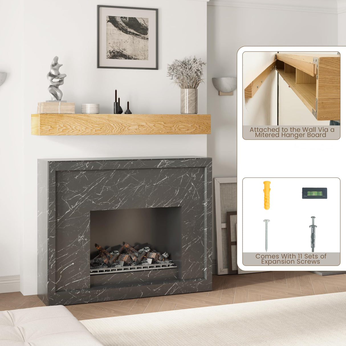 Heimlove Fireplace Mantel 48 Inch,Floating Fireplace Mantel Wood Shelf,Wall Mounted Rustic Wood Display Shelf for Home Decor,Rustic Traditional,Farmhouse Fireplace Mantel Shelves | 48"x 8"x 6"-Natural Heimlove