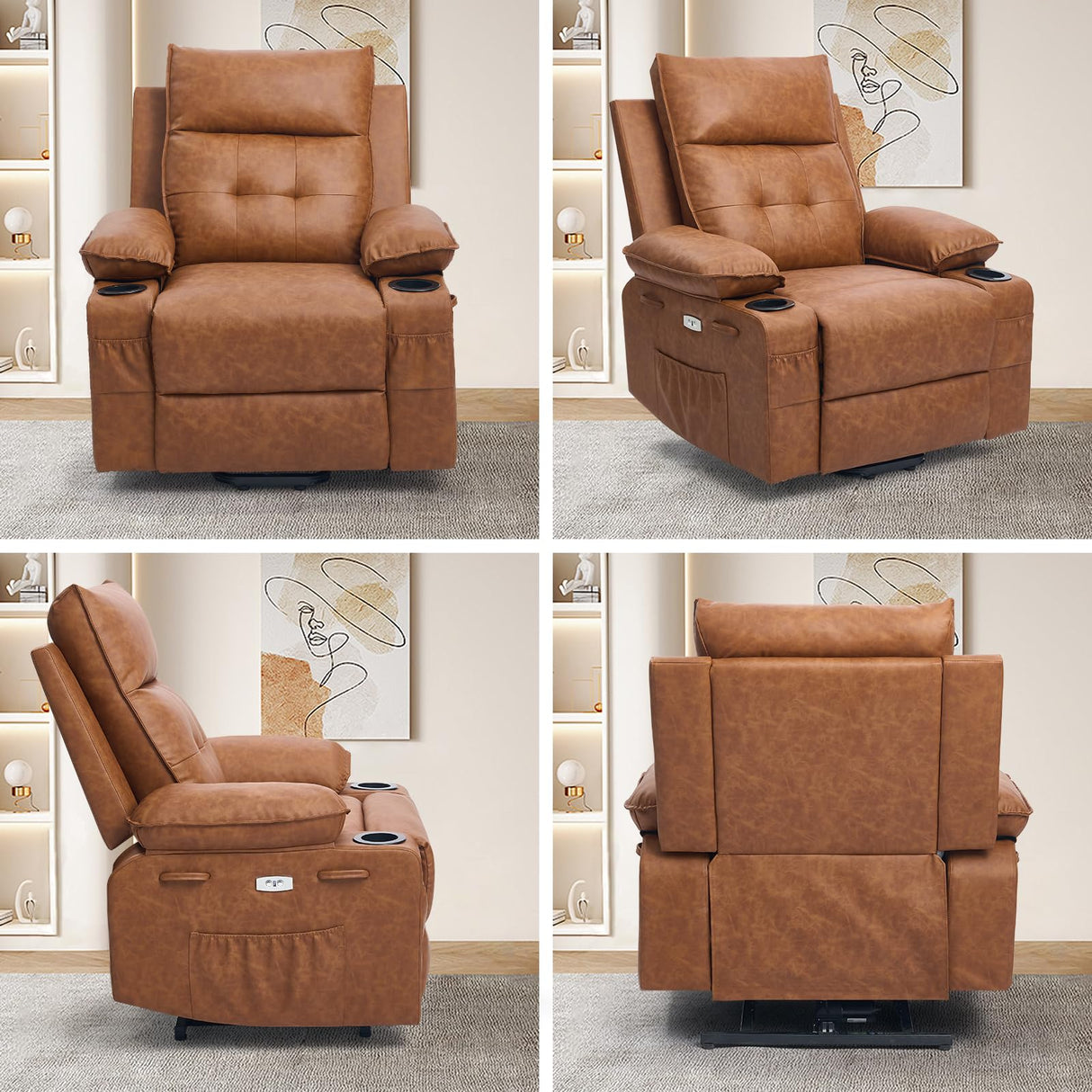 Polar Aurora Power Lift Chair for Elderly,Electric Recliner Chair with Vibrating Massage & Heating,Living Room Chair with Thickened armrest,USB Ports,2 Cup Holders,Brown Polar Aurora
