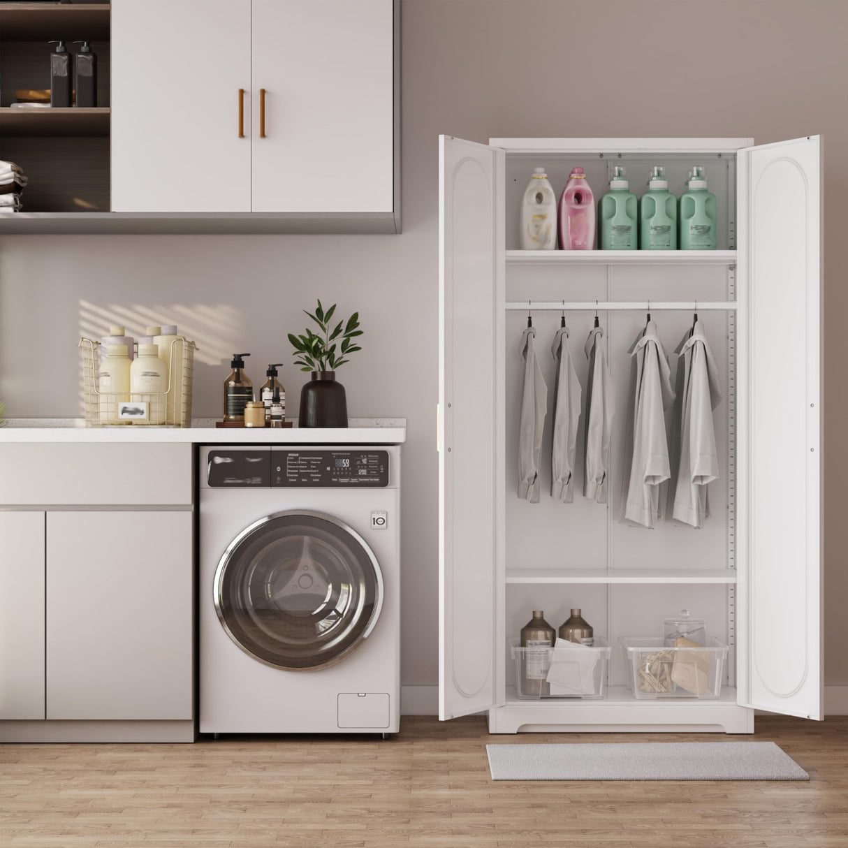 MetalMax 71" Tall Metal Storage Cabinet, Armoire Wardrobe Closet with Hanging Rod, Metal Clothing Storage Cabinets, White Bedroom Armoires with Adjustable Shelves, Steel Closet Cabinet for Bathroom MetalMax