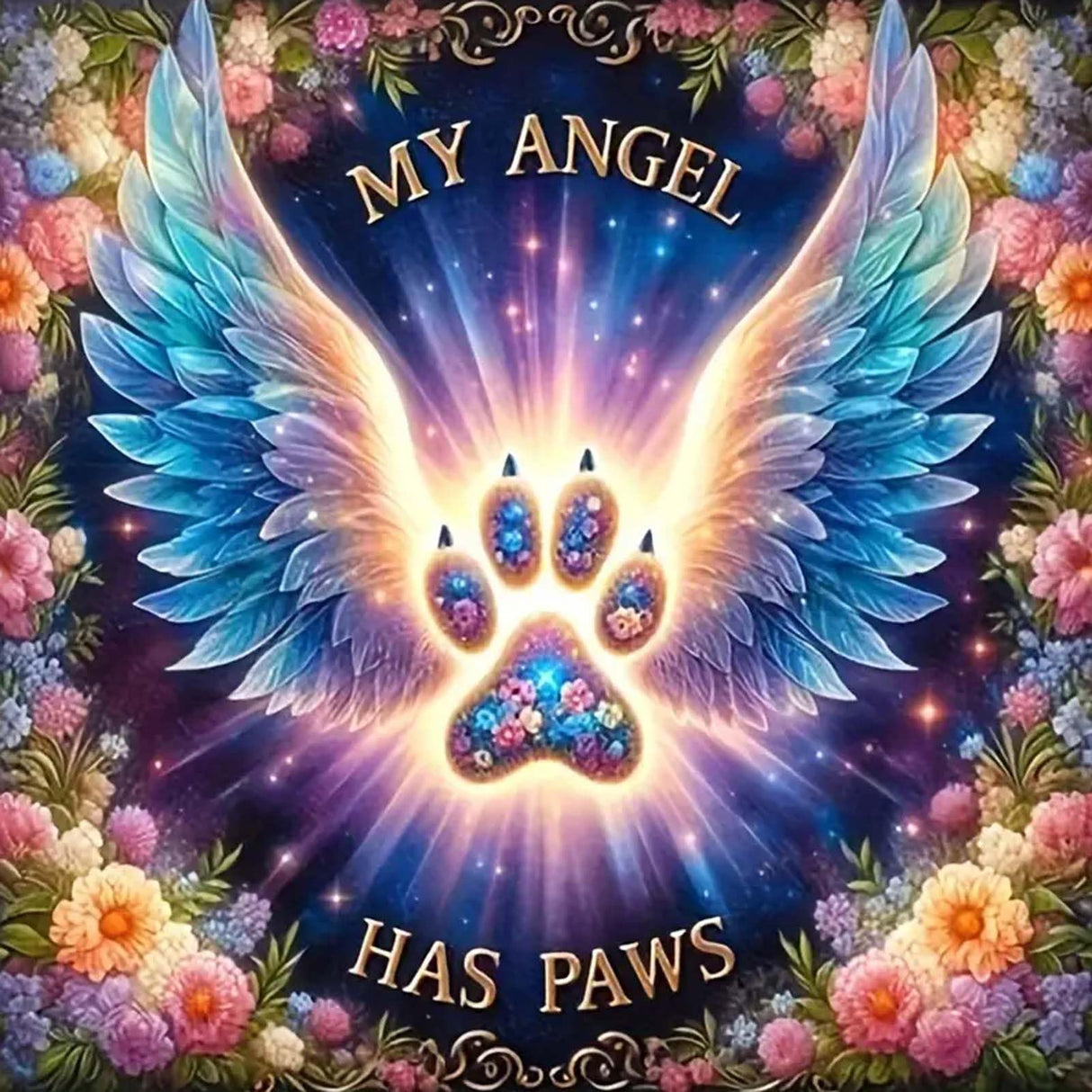 ZHUDENGXJL My Angel Has Paws 5D Diamond Painting Kits for Adults, Angel Wings Flowers Diamond Art Kit for Beginner, DIY Full Round Diamond Art Craft Kits for Adults for Home Wall Decor 12x12 Inch ZHUDENGXJL