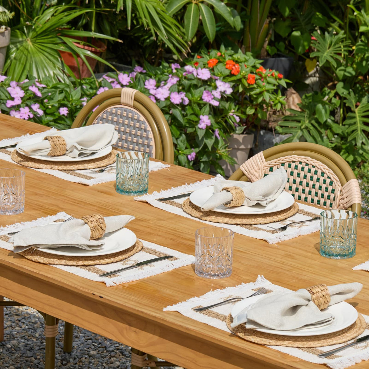 YANGQIHOME Boho Placemats Set of 6, Farmhouse Rustic Woven Placemats for Dining Table Decor, Handmade Braided Place Mats in Natural Cotton Jute and Water Straw for Kitchen Table YANGQIHOME