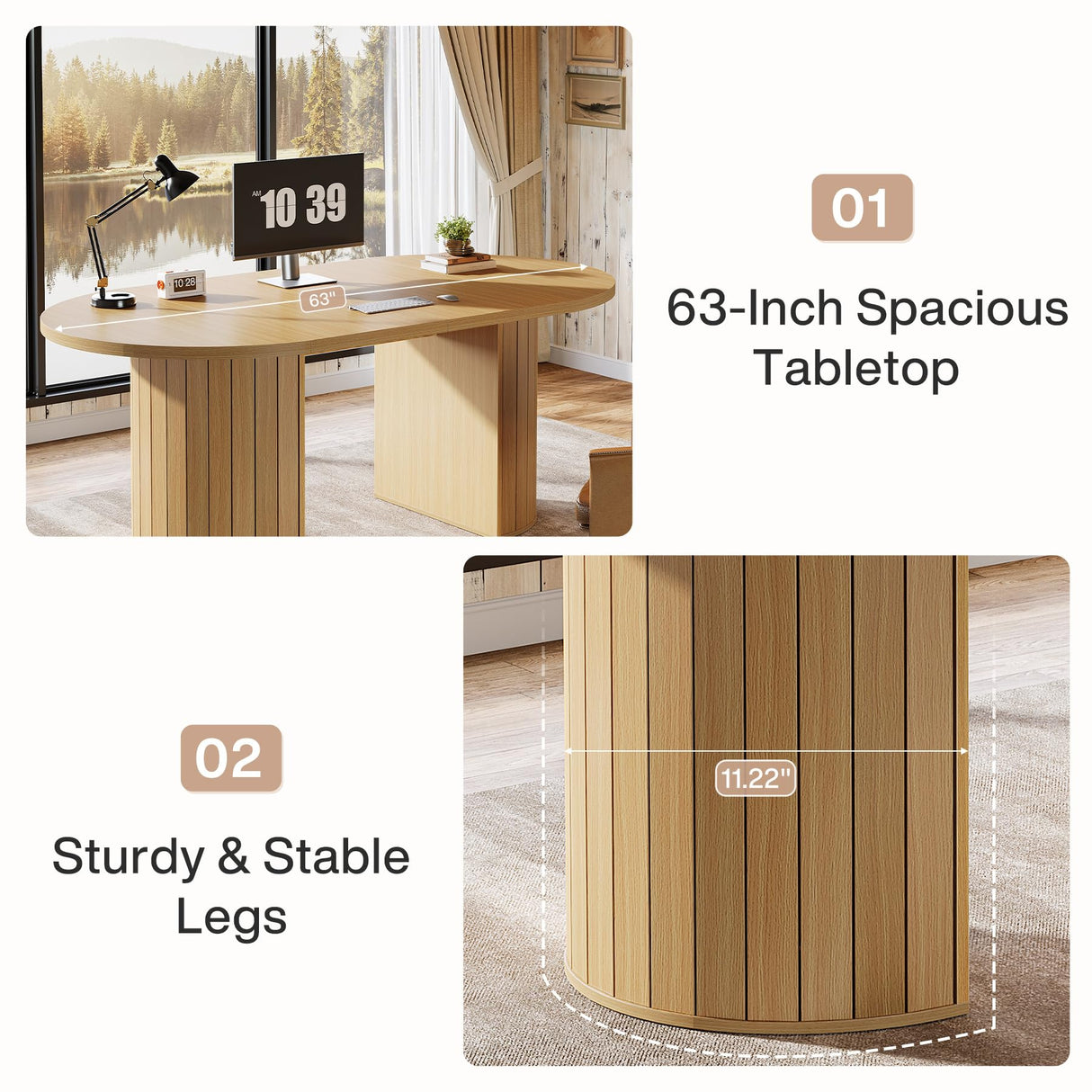 Tribesigns 63-Inch Executive Desk, Modern Home Office Desks Computer Writing Table, Small Conference Table, Oak Tribesigns