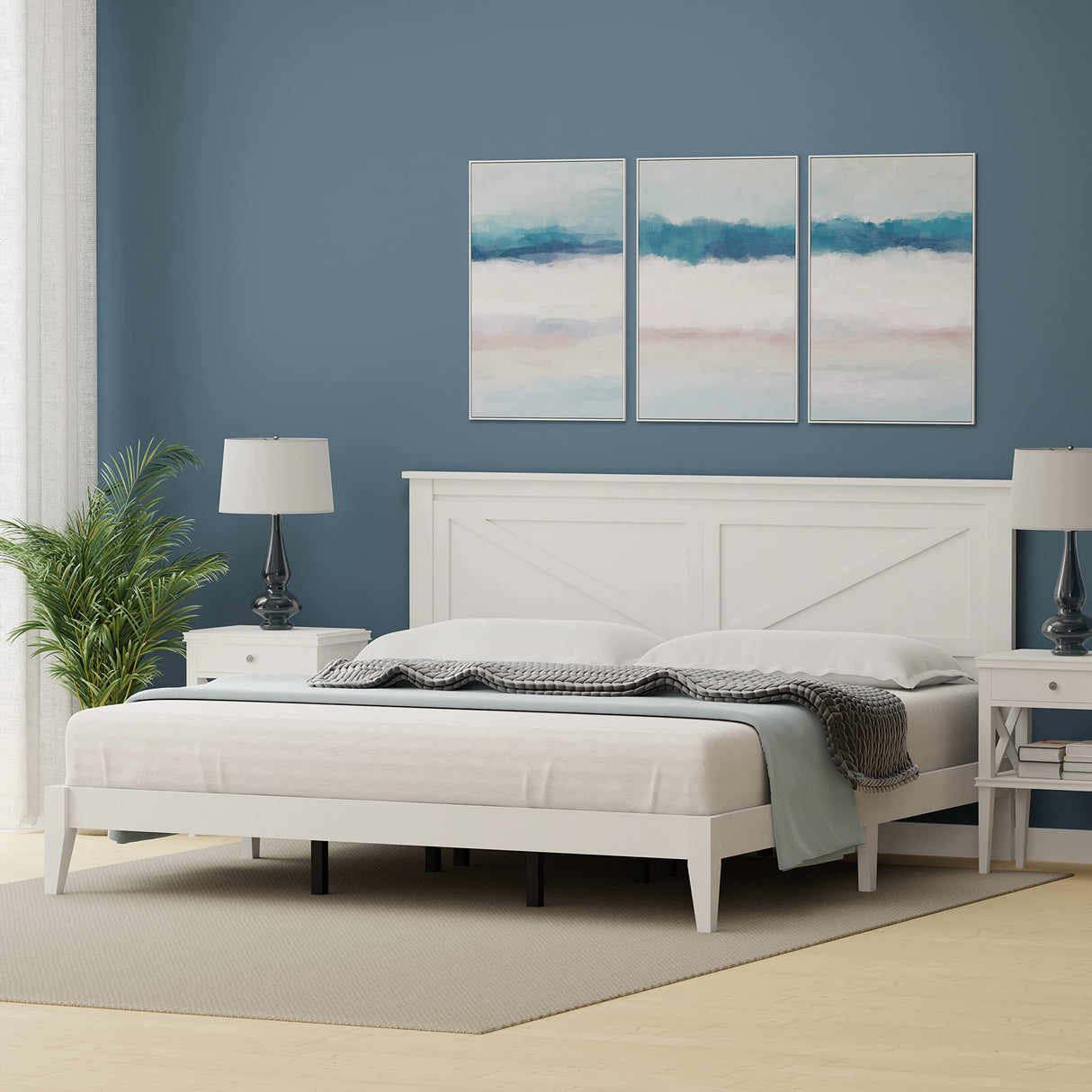 Glenwillow Home Farmhouse Solid Wood Platform Bed in King - Gloss White Glenwillow Home