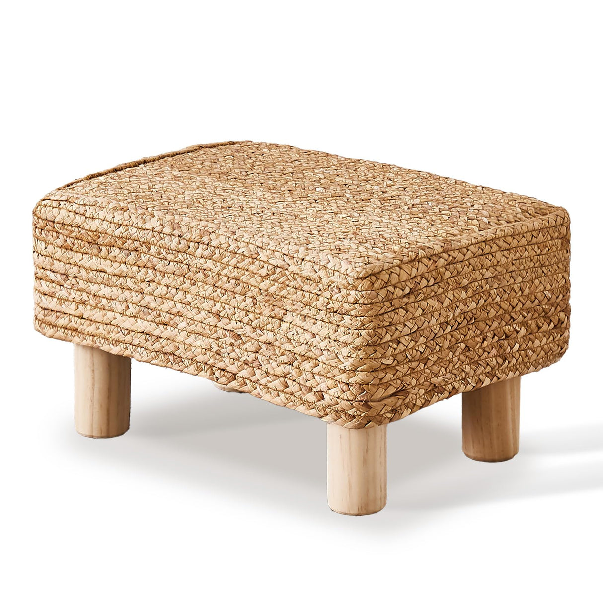 Wimarsbon Natural Seagrass Footstool Ottoman Rectangular Footrest Pouf Ottomans with Wooden Legs Hand Weave Step Stool for Living Room Bedroom Entryway Natural Wimarsbon
