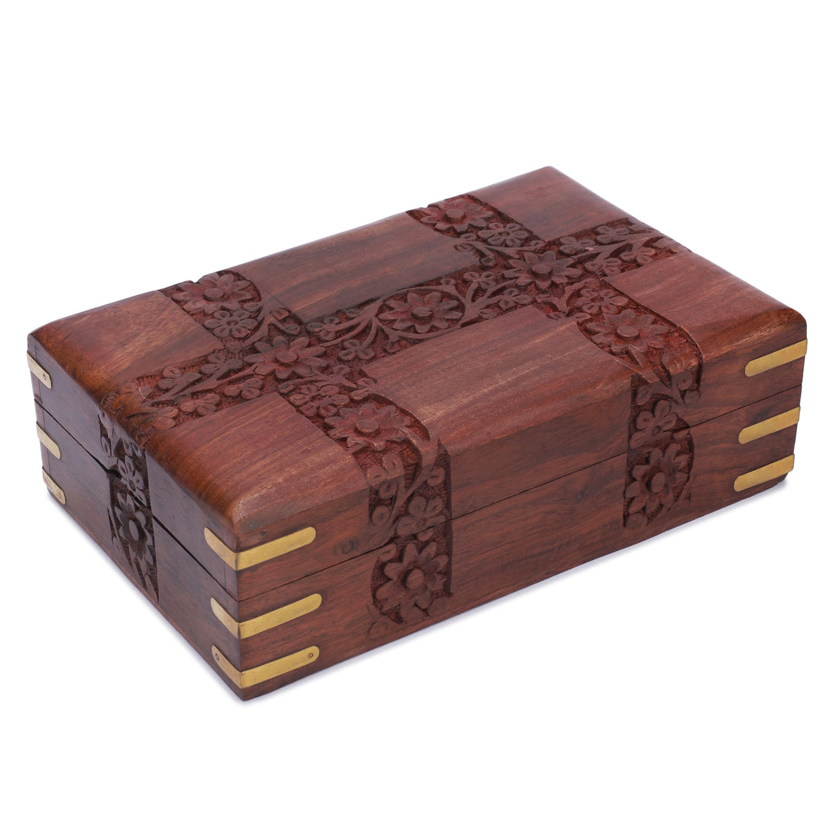 Ajuny Beautiful Wooden Handcrafted Decorative Jewelry Storage Box Patti Leaf Flower Carvings Multipurpose Treasure Chest Organizer Travel Keepsake Trinket Holder Watch Box Gift Ajuny