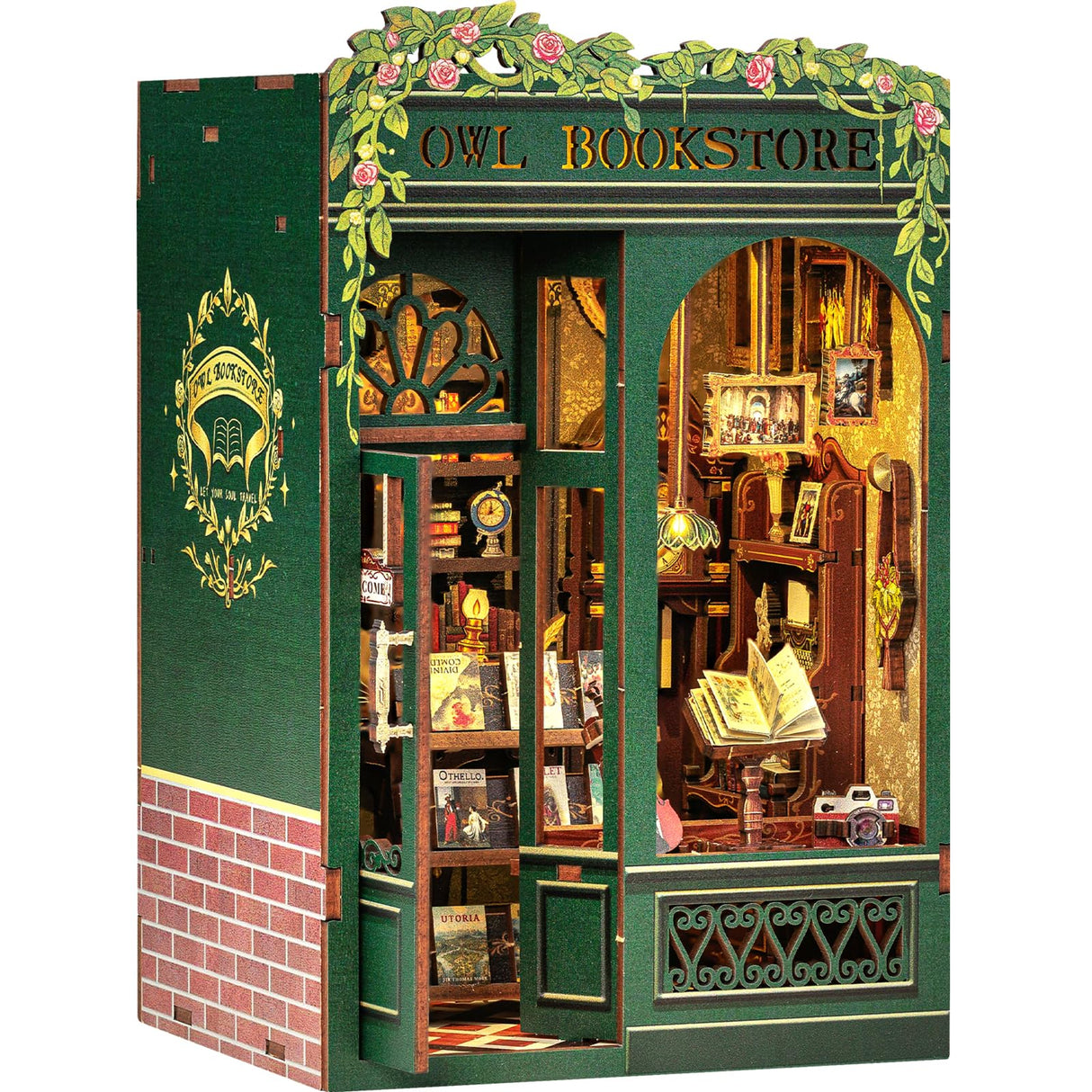 Fsolis Book Nook Kit, DIY Miniature Dollhouse Kit 3D Puzzles for Adults Mini House Tiny Home Bookshelf Decor DIY Project for Women Teenagers Craft Hobbies Gifts for Book Lovers(OWL Bookstore) Fsolis