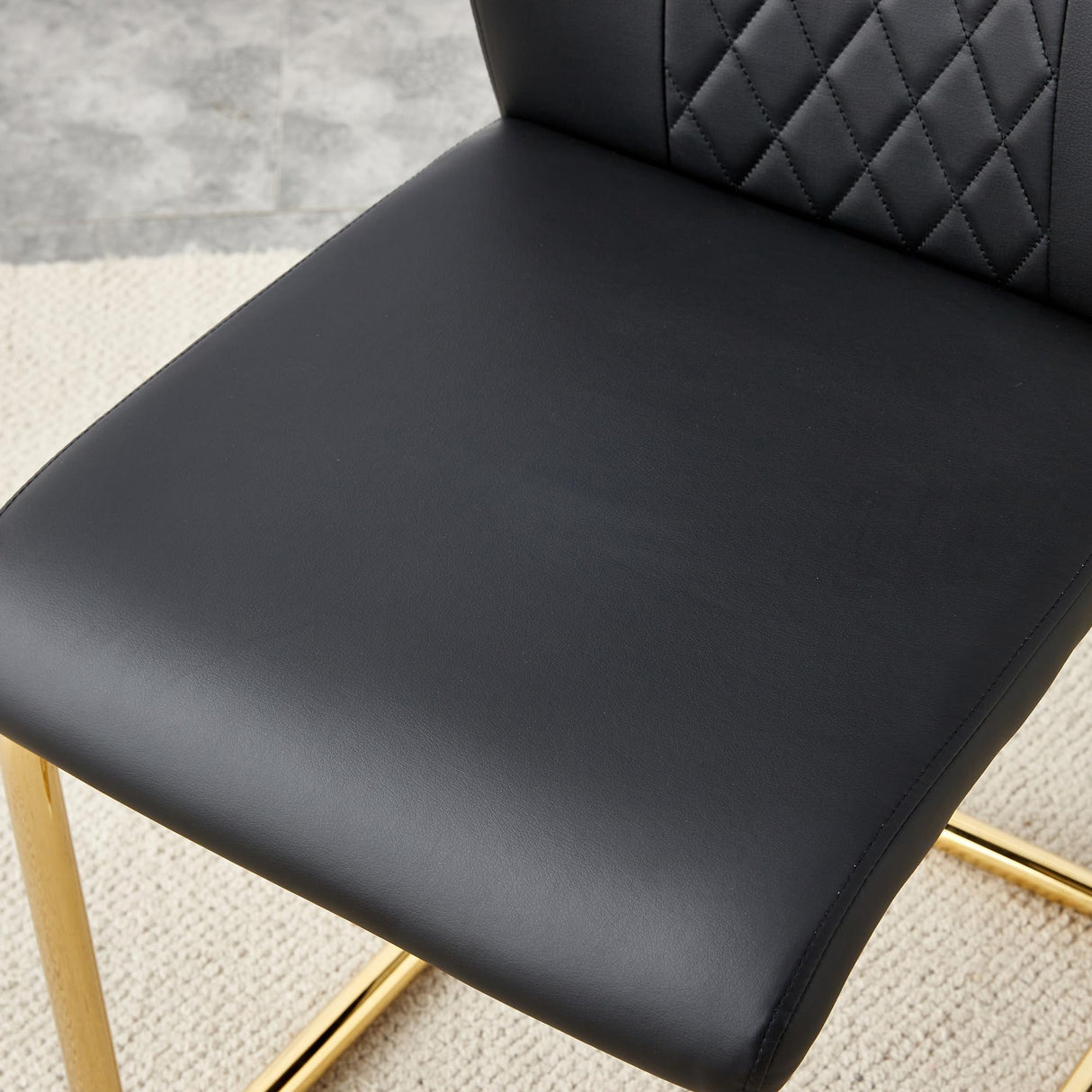 TesNus 7 Pieces Dining Table Set,63" Marble Kitchen Room Table with 6 Black Chairs,Rectangle Sintered Stone Top with Gold Legs,Large Dining Set for 6 Person for Kitchen Dining Room TesNus