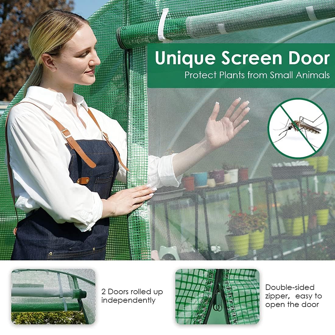 Quictent 12x6.6x6.6FT Fast Setup Greenhouse for Outdoors (QUIC-Install), 20-MIN Tool Free Install Walk-in Galvanized Green House, 6 Screen Window 1 Zipper Screen Door, Green Quictent