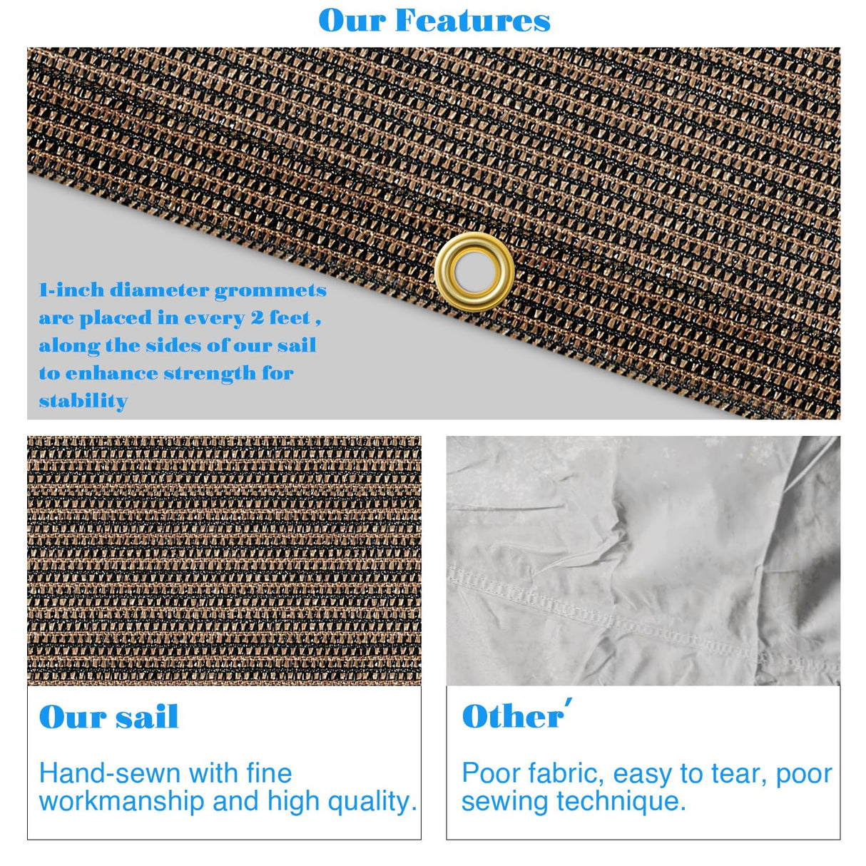 Awnpro 14' x 18' Sun Shade Sail Straight Edge Sun Shade Canopy with Grommets Sunlight Block Shade Cover for Outdoor Pergola Patio Backyard Garden (Brown) AwnPro