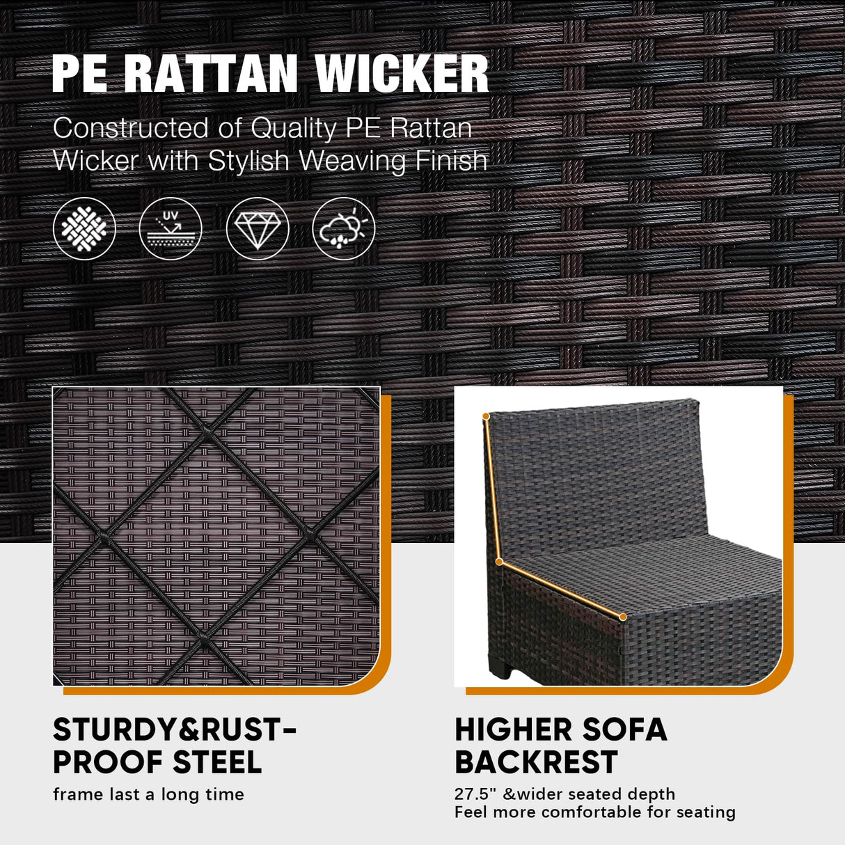 JOYURE 10 Pieces Patio Furniture Set All-Weather Outdoor Wicker Sectional Conversation Sofa Rattan Patio Seating Sofa with Cushion and Glass Table for Porch Poolside,Beige JOYURE