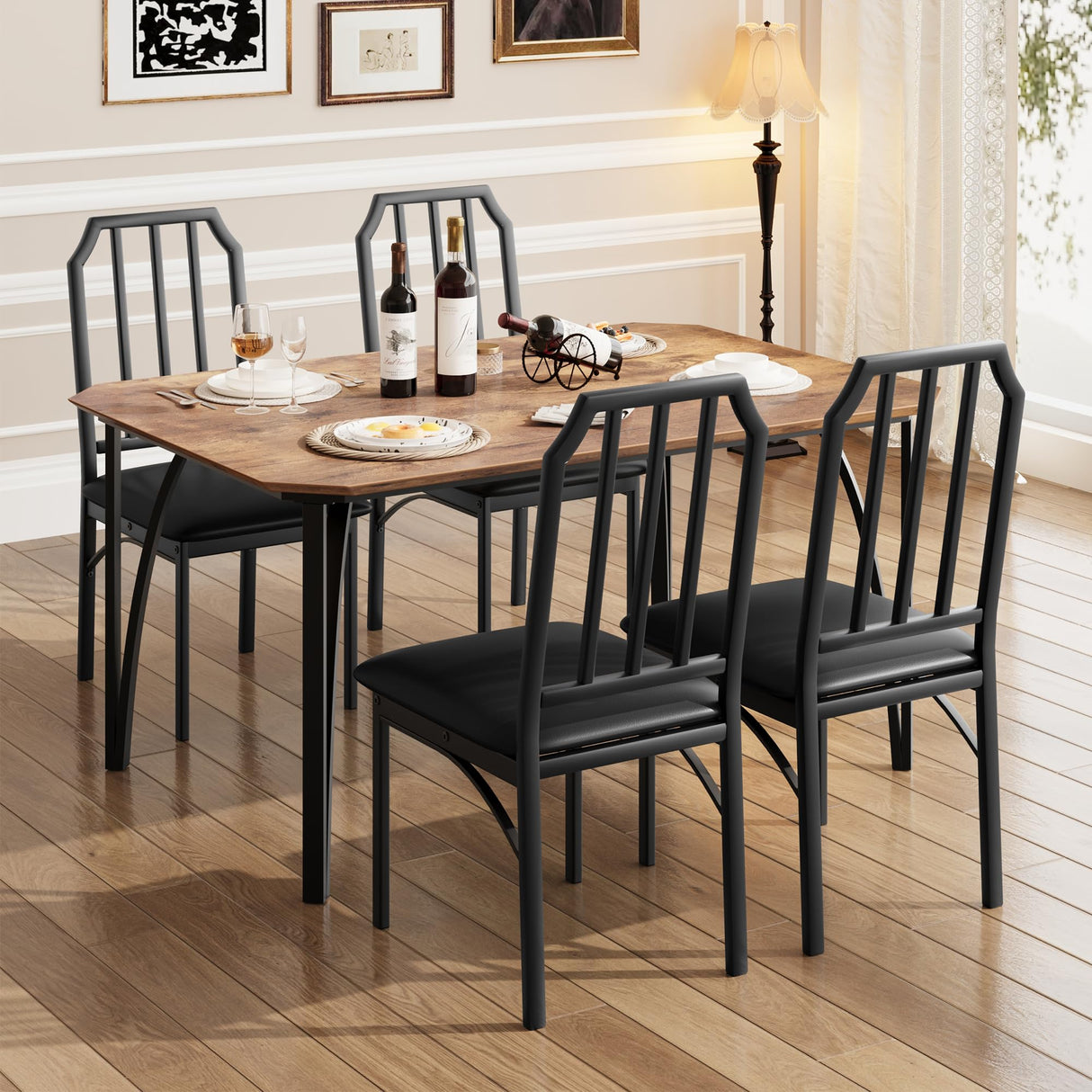 GAOMON Dining Table Set for 4, Kitchen Table and Chairs for 4 with with Chamfer Design, 5 Piece Dining Room Table Set with Cushion Seats for Small Space, Home Kitchen, Apartment-Rustic Brown GAOMON