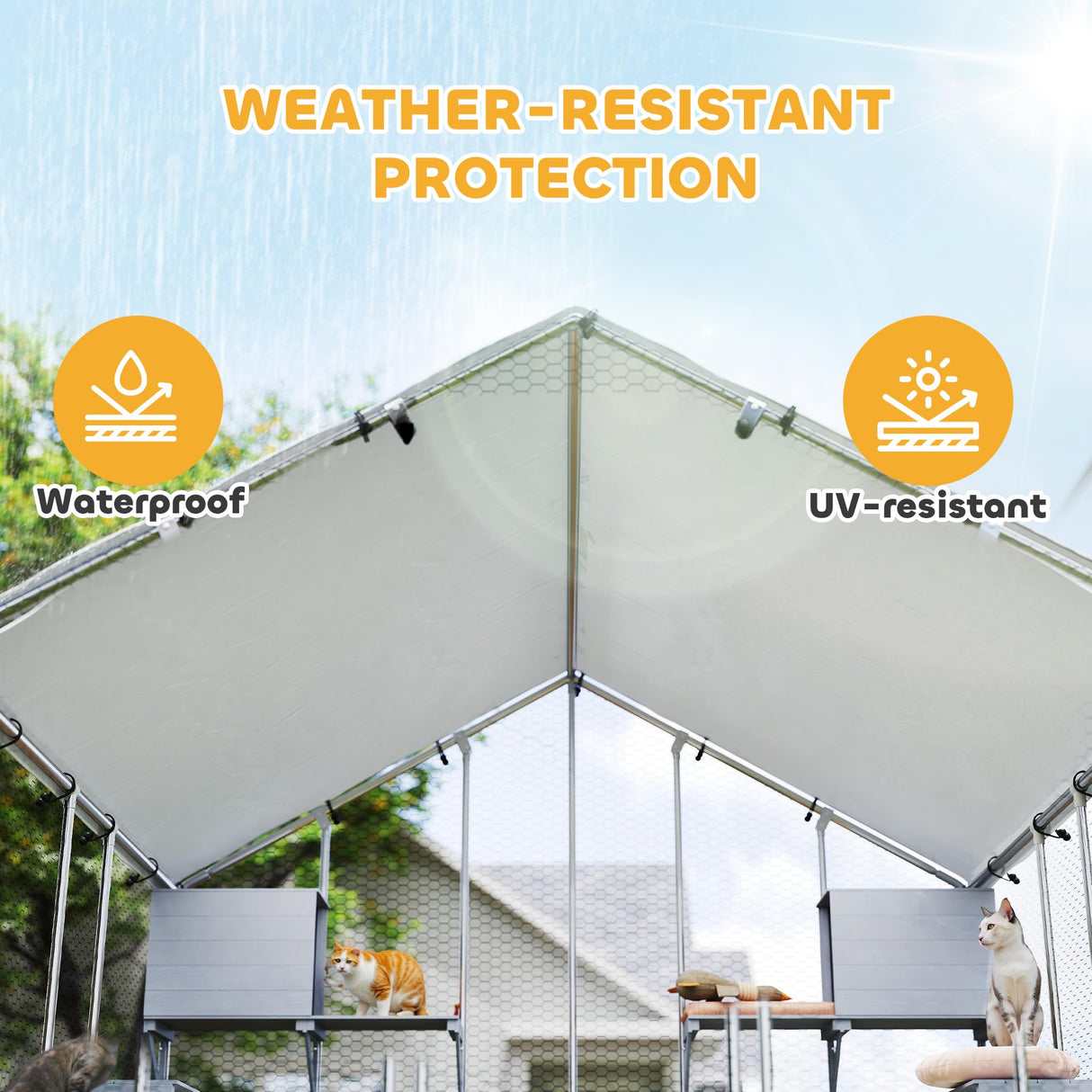 PawHut Catio Outdoor Cat Enclosure, 94.5" Extra Large Walk-in Cat House with Waterproof Cover, 2 Resting Boxes, 7 Jumping Platforms, Chicken Run Coop, Rabbit Hutch, Feral Cat Shelter for Multiple Cats PawHut