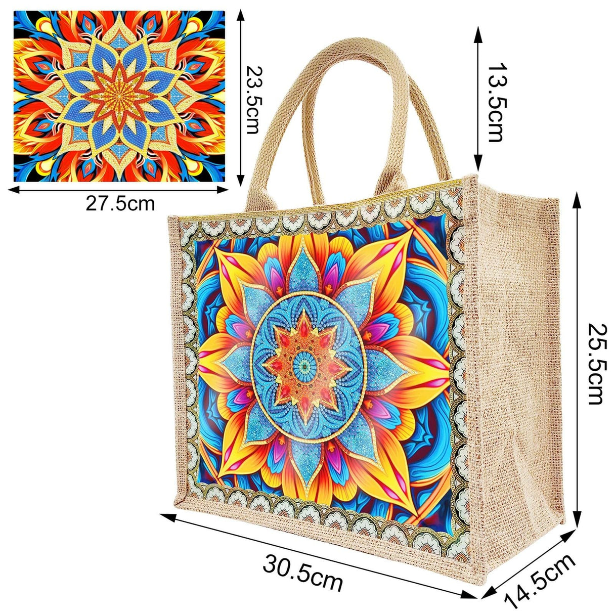 Generic 5D Diamond Art Painting Tote Bag Kit, DIY 5D Diamond Art Painting Handbag Kits, Diamond Art Painting Bag, (Single Side Dot Diamond) (#07-Mandala) WoodArtSupply