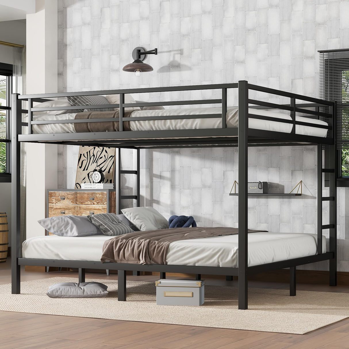 Bellemave Bunk Bed King Over King, Heavy Duty Metal Bunk Bed Frame, King bunk Bed for Adults, Adult bunk beds Heavy Duty, King Bunk Bed, Black Bellemave