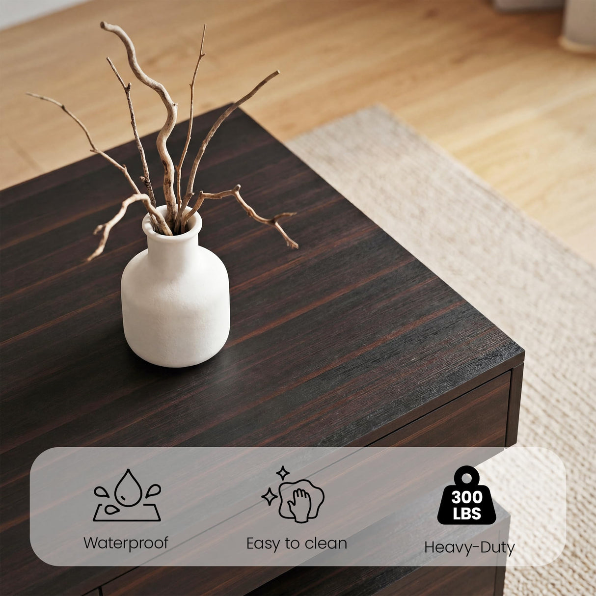 Coffee Table for Living Room, Modern Coffee Table with 2 Storage Drawers, 2 Tier Center Table Wood Coffee Tables with 20 Colors LED Lights, Mesa de Centro para Sala (Black and Brown) MWOOD