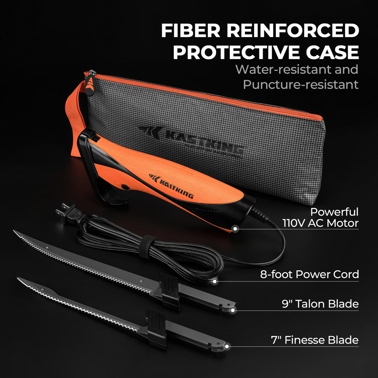 KastKing Speed Demon 110v Electric Fillet Knife, Precision Cut with High Torque Motor, ETL Certified Safety, Balanced Lightweight Handle, 2 Sets of Stainless-steel Blades KastKing