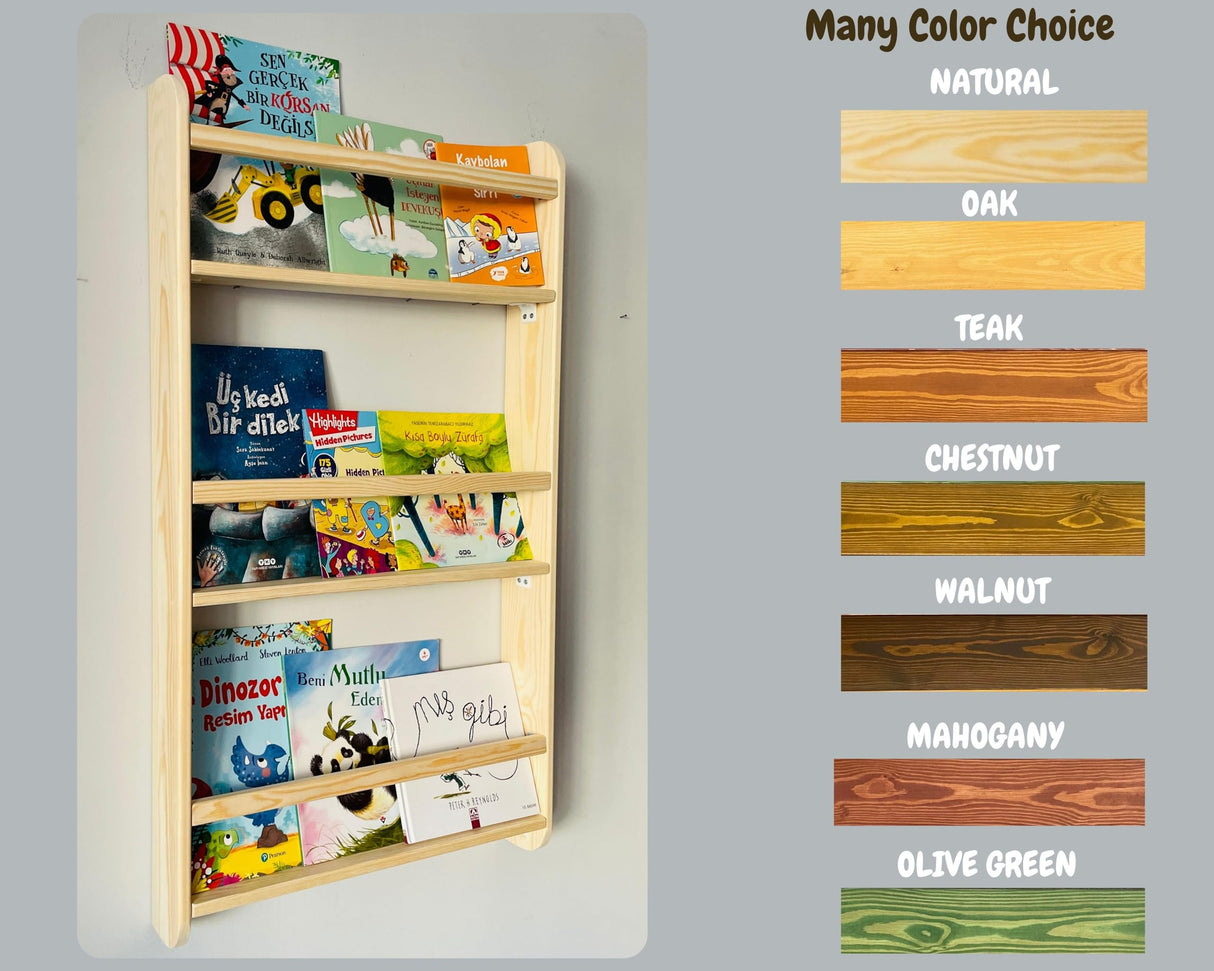 Furpinea Handmade 3-Tier Natural Wood Montessori Wall-Mounted Kids Bookshelf Furpinea