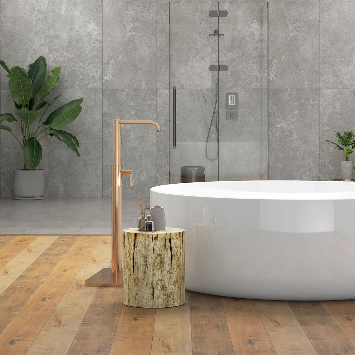 HOMCOM Tree Stump Stool, Decorative Side Table with Round Tabletop, Concrete End Table with Wood Grain Finish for Indoors and Outdoors HOMCOM