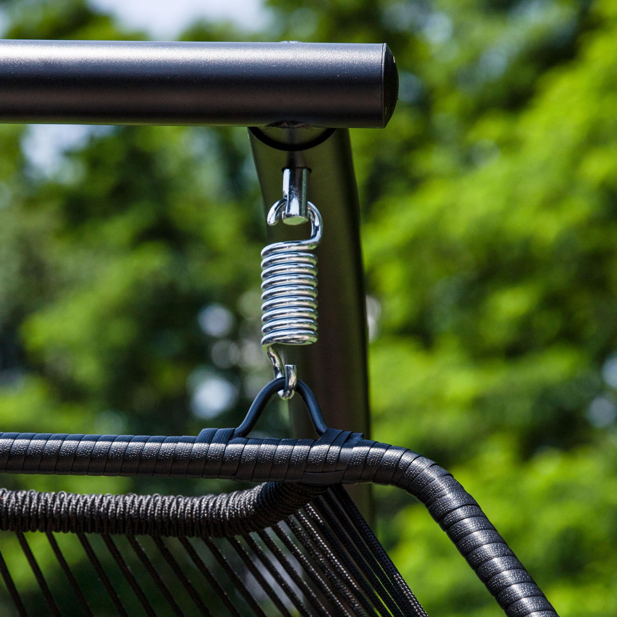 Sunnydaze Andrei Double Hanging Egg Chair with Stand - 2-Person Outdoor Egg Chair - Includes Steel Stand and Cushion - Dark Gray Sunnydaze