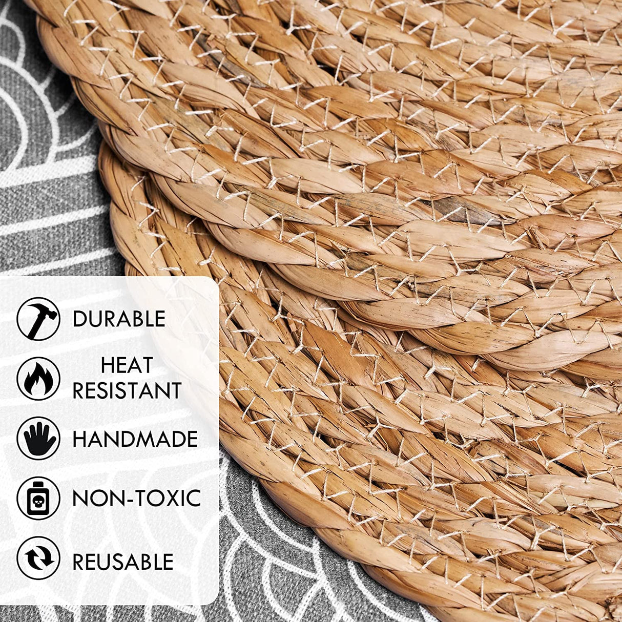 Defined Deco Woven Placemats Set of 4,12" Round Rattan Placemats,Natural Hand-Woven Water Hyacinth Placemats,Farmhouse Weave Place Mats,Rustic Braided Wicker Table Mats for Dining Table,Home,Wedding. DD DEFINED DECO