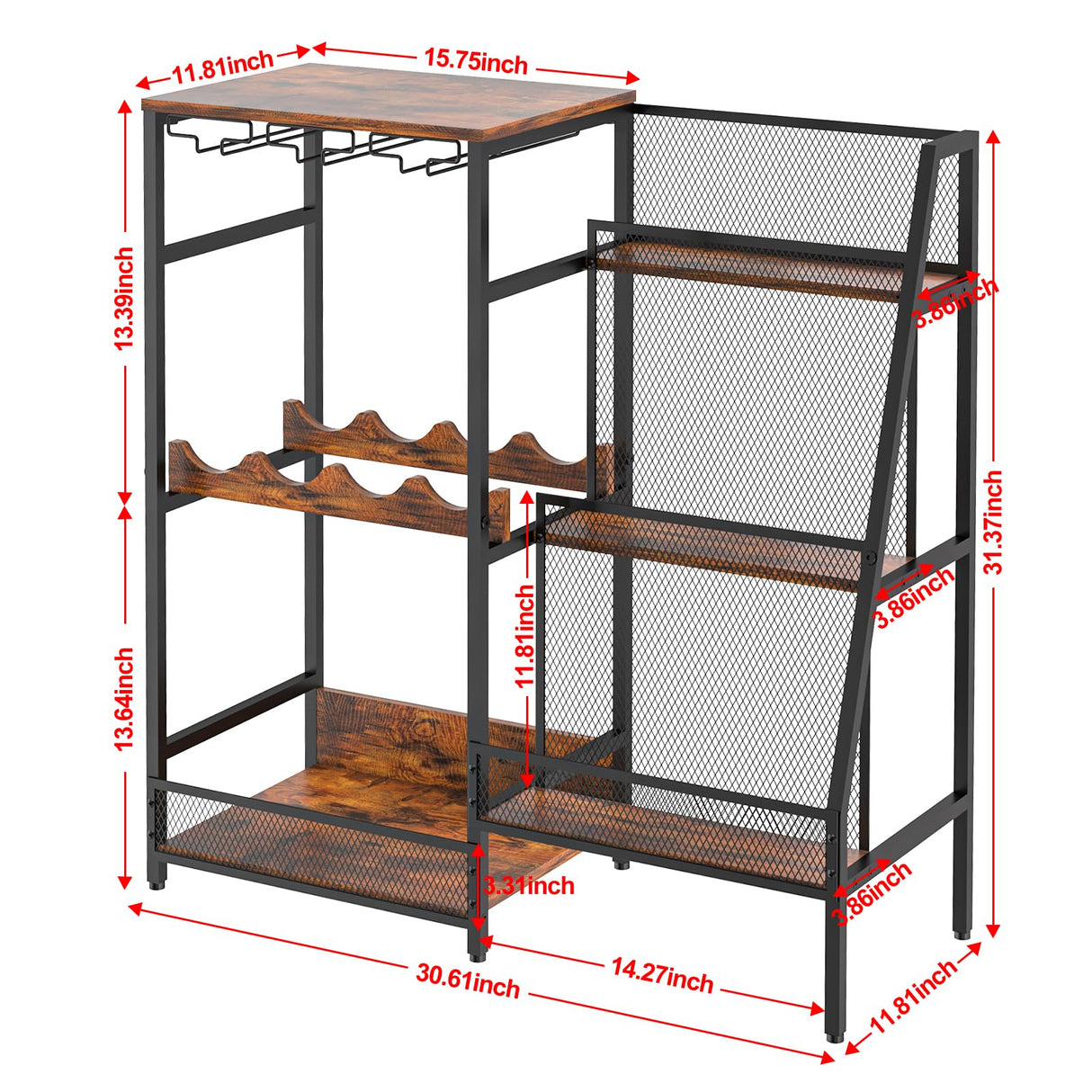 Versatile Liquor Stand for Home Bar, Wine Rack Freestanding Floor, Mini Bar Table for Liquor Whiskey Wine, 3-Tier Trapezoidal Liquor Bottle Display Shelf with Glass Holder and Fences(Patent Pending) Hayexiha
