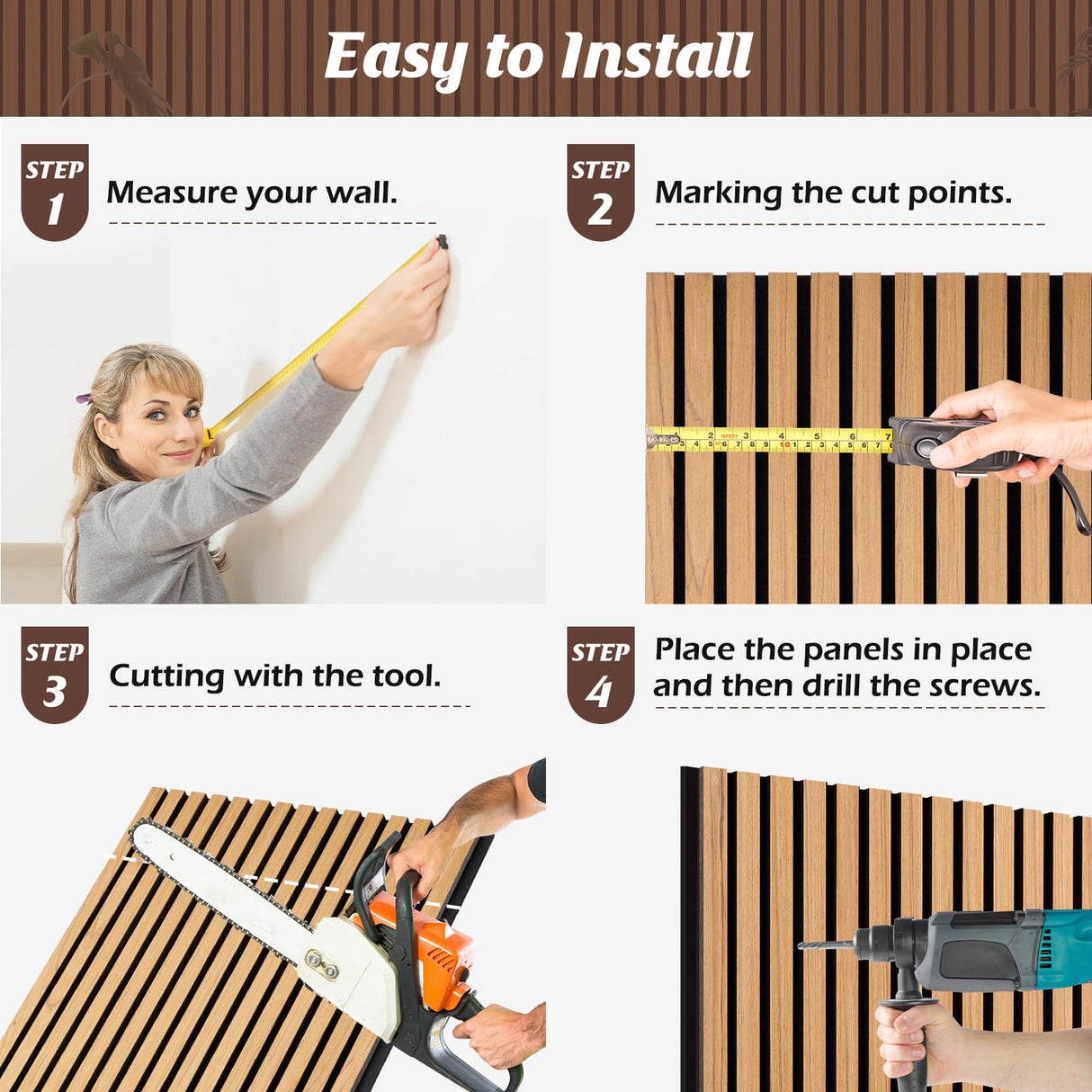 QUEENLINK Wood Slat Wall Panels, 2 Pack Acoustic Panels 47.2" × 23.8", 3D Fluted Sound Absorbing Wall Panel for Home & Office Decor, Noise Reducing Interior Wall Treatment (Oak) QUEENLINK