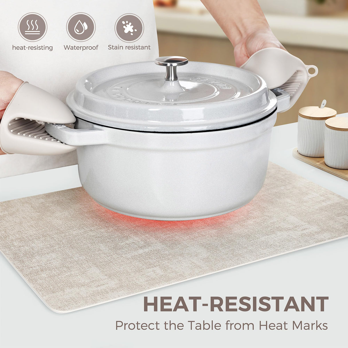 Vinyl Placemats Set of 4, Faux Leather Waterproof and Heat Resistant Place Mats, Washable Anti-Slip Table Mats with Coaster, Wipeable Placemats for Indoor & Outdoor 17" x 12" (Beige, Set of 4) NCUE