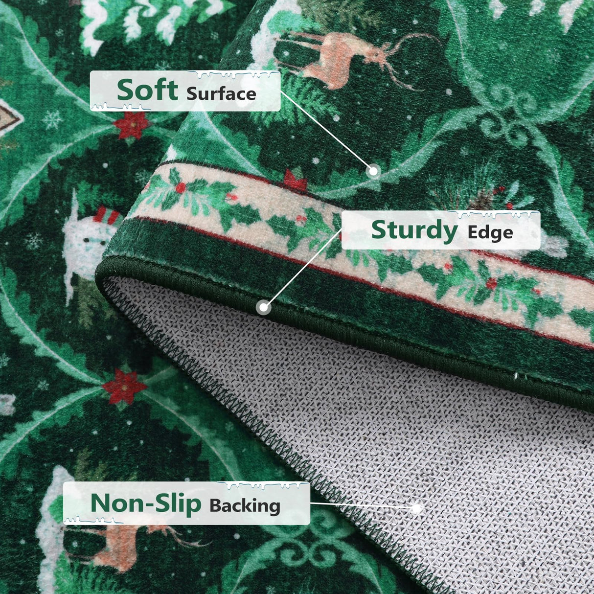 Sivilife Christmas Non Slip Rugs, 2x6 Washable Kitchen Bathroom Entryway Laundry Decor, Green Xmas Carpet Runner Rugs for Hallways Bedroom with Rubber Backing Sivilife