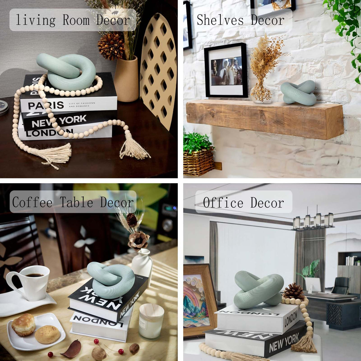 baqor 2-Link Wood Knot Decor - for Coffee Table Bookshelf Boho Celtic Home Entryway Living Room Office Rustic Farmhouse Decorative Object Wooden Knot Chain Link Accents Modern Sculpture baqor