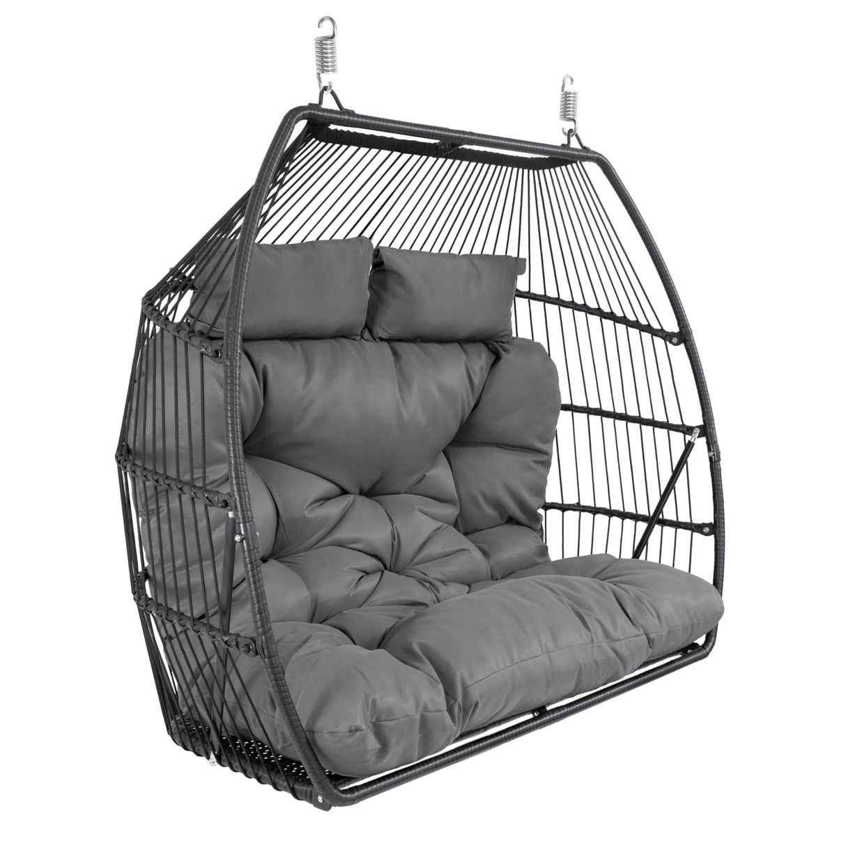 Sunnydaze Andrei Double Hanging Egg Chair with Cushion - 2-Person Outdoor Egg Chair - Includes Polyester Cushion - Dark Gray Sunnydaze