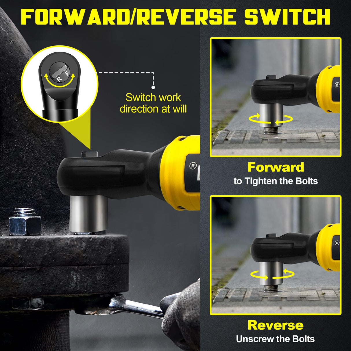 3/8" Brushless Ratchet Wrench Compatible with DEWALT 20V Battery, 74Ft-Lbs Electric Cordless Ratchet, Square Drive Wrench with Variable Speed, 1/4" Adapter, 3" Extension Bar & 7 Sockets (Tool Only) byczone