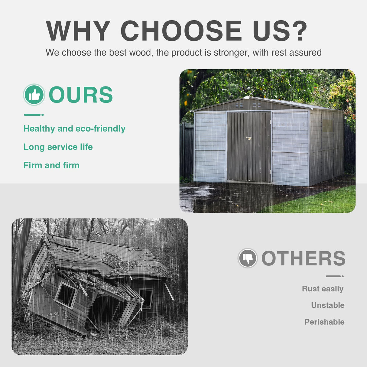 FammyLoft 8x10 FT Outdoor Storage Shed with Windows, Wood & Metal Garden Shed, Outside Storage Shed Waterproof for Backyard, Garden, Patio, 4 Vents (Without Floor) Gray FammyLoft