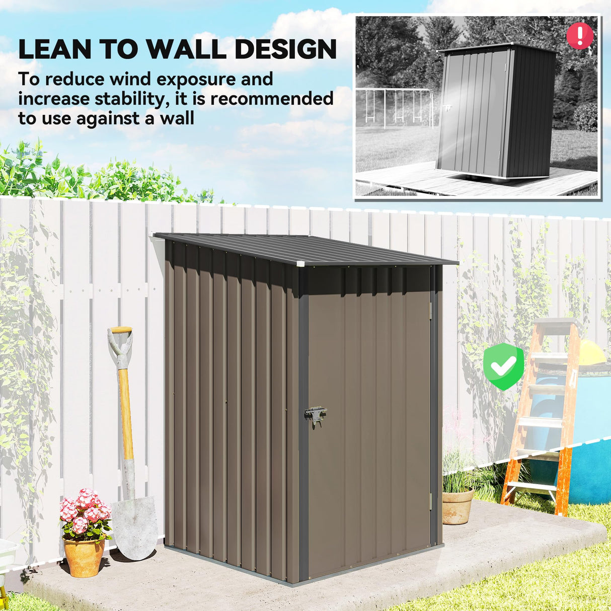 Outsunny 3.3' x 3.4' Outdoor Storage Shed, Metal Garden Tool House with Sloping Roof and Lockable Door for Backyard, Bike, Patio, Garage, Lawn, Brown Outsunny