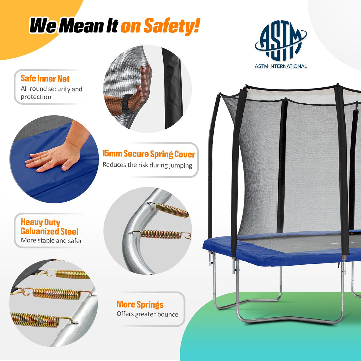 Exacme 7X10 8X12 Foot Rectangle Trampoline for Kids, Double Enclosure Openings, Small Outdoor Rectangular Trampoline with Enclosure Net, 4 Wind Stakes, Storage Bag, 330LB Capacity (Blue, 8×12 Feet) Exacme