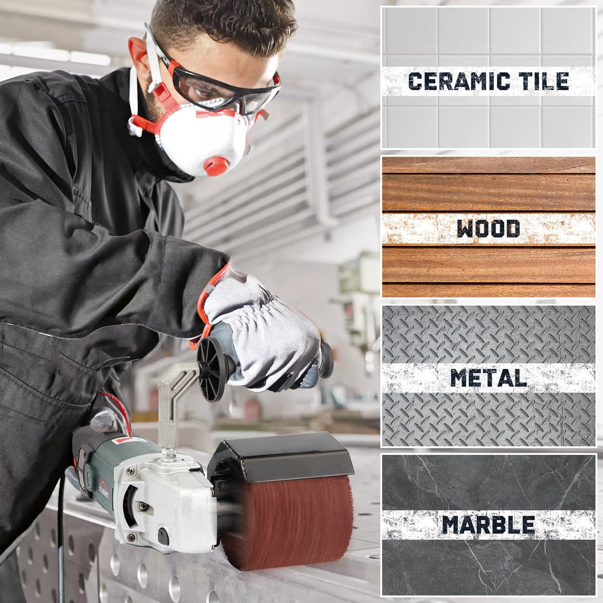 KUIMIT Handheld Metal Burnishing Machine,Electric Sander Polisher for Wood Stainless Steel Polishing,Lock Switch,Auxiliary Handle KUIMIT