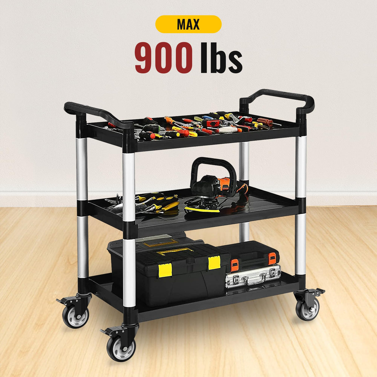 HOLKIE Caster Wheels 4 inch Total Locking Stem Casters, 3/8" -16 x 1 (Stem Diameter 3/8", Stem Length 1") Threaded Stem Casters Swivel Casters Set of 4 Heavy Duty Castors Black HOLKIE