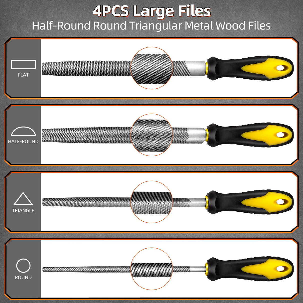 BTEC 46PCS Metal File Set,Flat File/Half-Round File/Triangle File/Round File,4PCS Large Steel Rasp Files for Metalworking,Wood File 14PCS Needle File Set,Woodworking Steel File for Metal Work BTEC