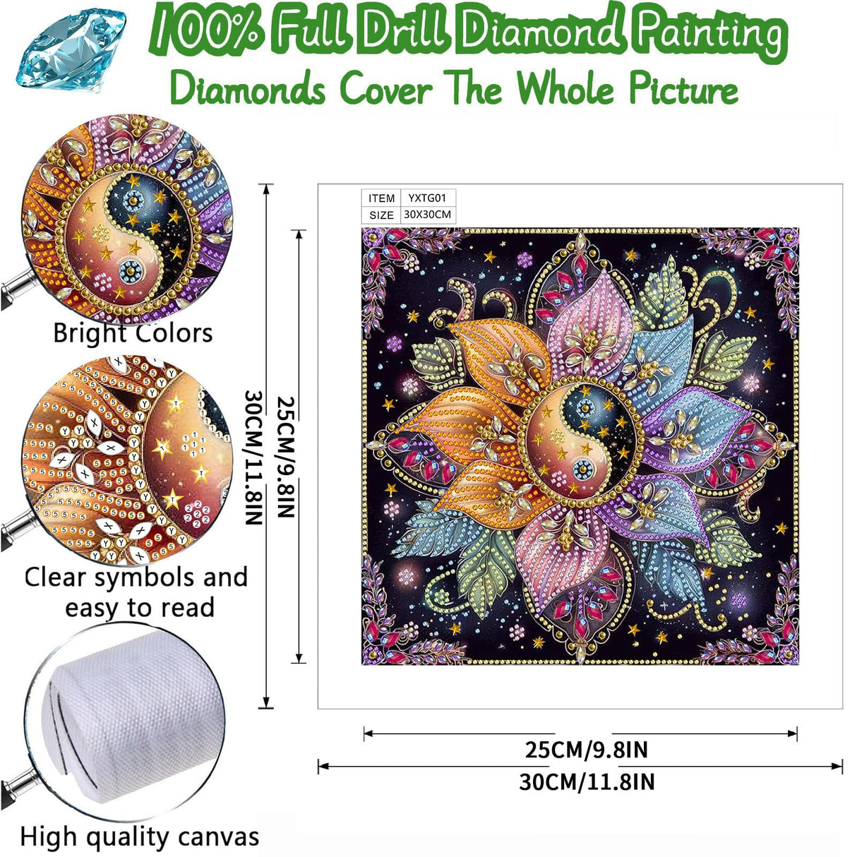 Mandala Special Shape Diamond Painting Kits- Flower Crystal Art Diamond Art Kits for Adults, 5D Rhinestone Painting for Gift Home Wall Decor(12x12inch) GOUGOUFAFA