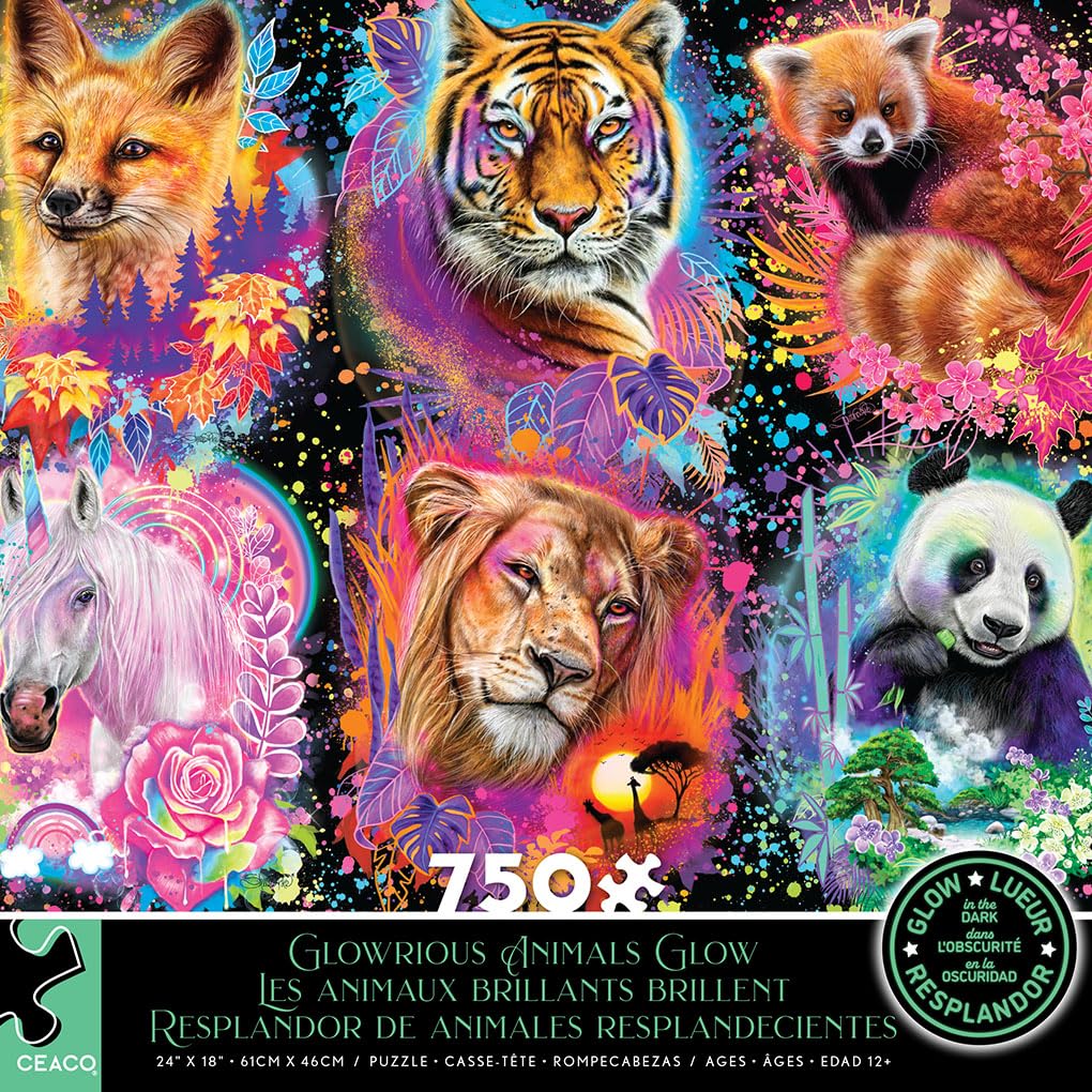 Ceaco - Glow in The Dark - Glowrious Animals Glow - 750 Piece Jigsaw Puzzle Ceaco
