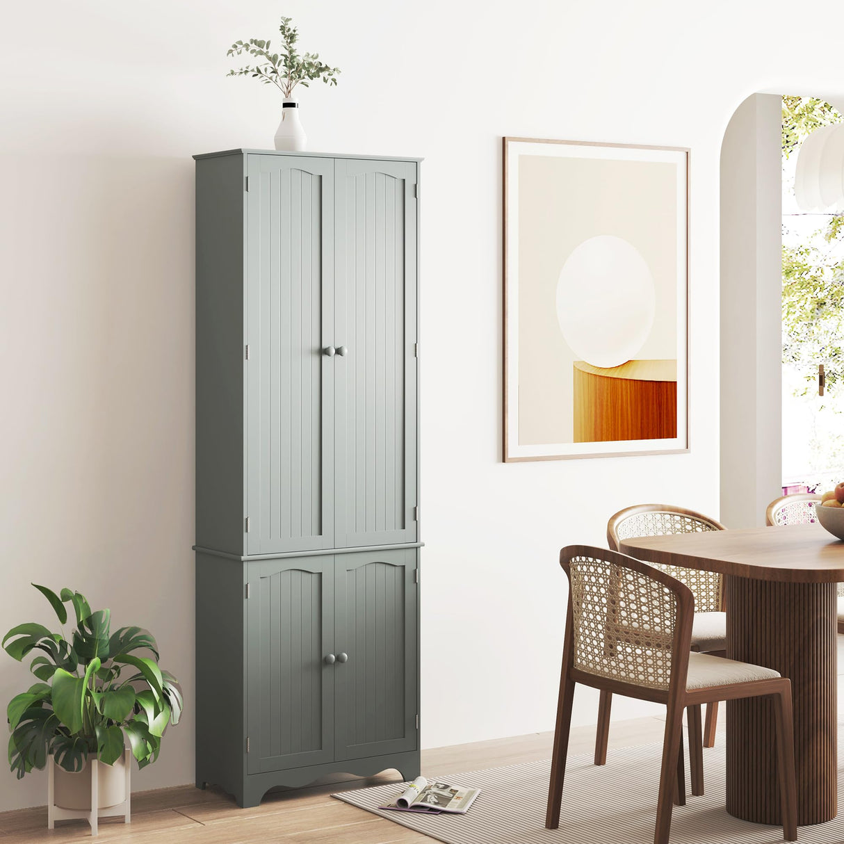 Yusong 72'' Tall Kitchen Pantry Cabinet, Freestanding Storage Cabinet with Doors and Shelves, Wooden Food Pantry Farmhouse Cupboard Buffet for Kitchen Dining Living Room, Gray Yusong