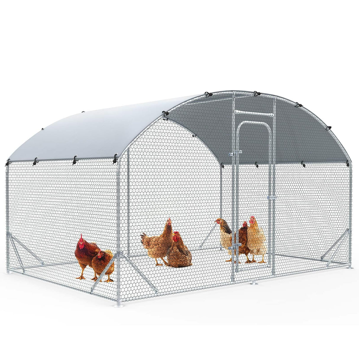 Veehoo Large Metal Chicken Coop for 6-10 Chickens, Walk-in Chicken Run Outdoor Duck Pens Rabbit Cage with Water-Resident and Anti-UV Cover for Outside,Backyard and Farm, 6.5' L x 9.8' W x 6.5' H Veehoo