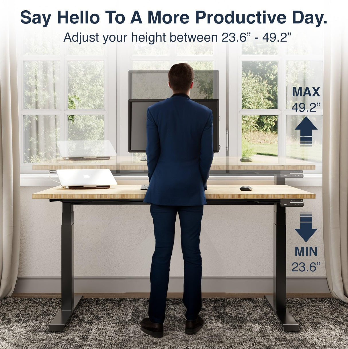 Desky Dual Light Bamboo Standing Desk - 72x30 Electric Standing Desk - Dual Motor, 3 Stage Adjustable Height Desk with 4 presets - Ergonomic Wood Desky