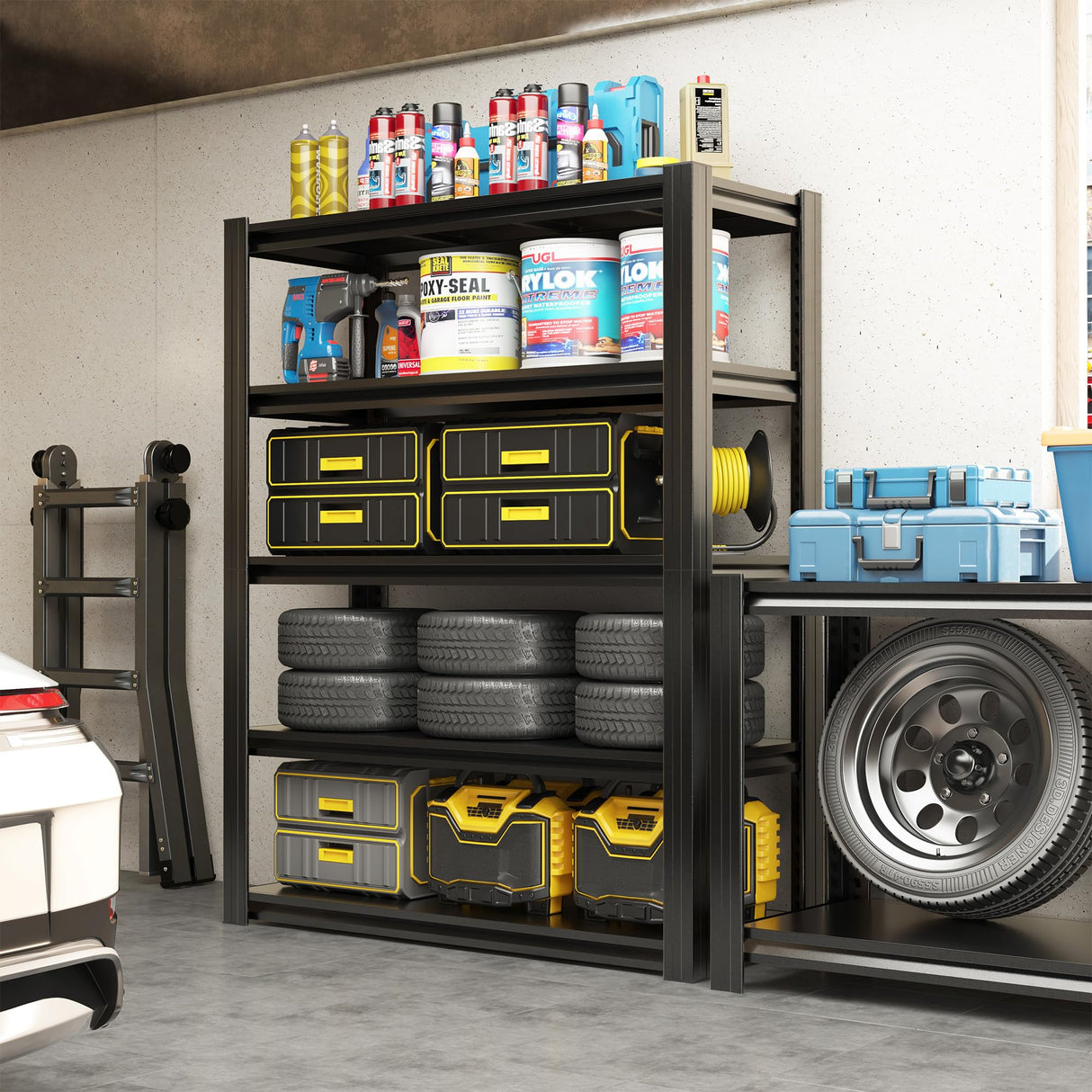 EKJ 78" H Garage Shelving 3000LBS Heavy Duty Storage Racks, Adjustable 5 Tier Metal Shelves Unit, Industrial Utility Shelves for Workshop, Basement, Home Office 78" H*47.2W*18D EKJ