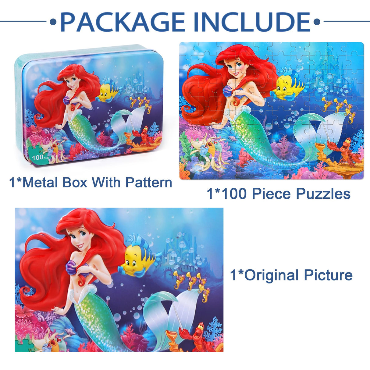 LELEMON Pretty Puzzles for Kids Ages 4-8,100 Piece Puzzles for Kids,Educational Kids Puzzles Jigsaw Puzzles in a Metal Box,Childrens Puzzles 100 Piece Puzzle Games Puzzle Toys for Girls and Boys LELEMON