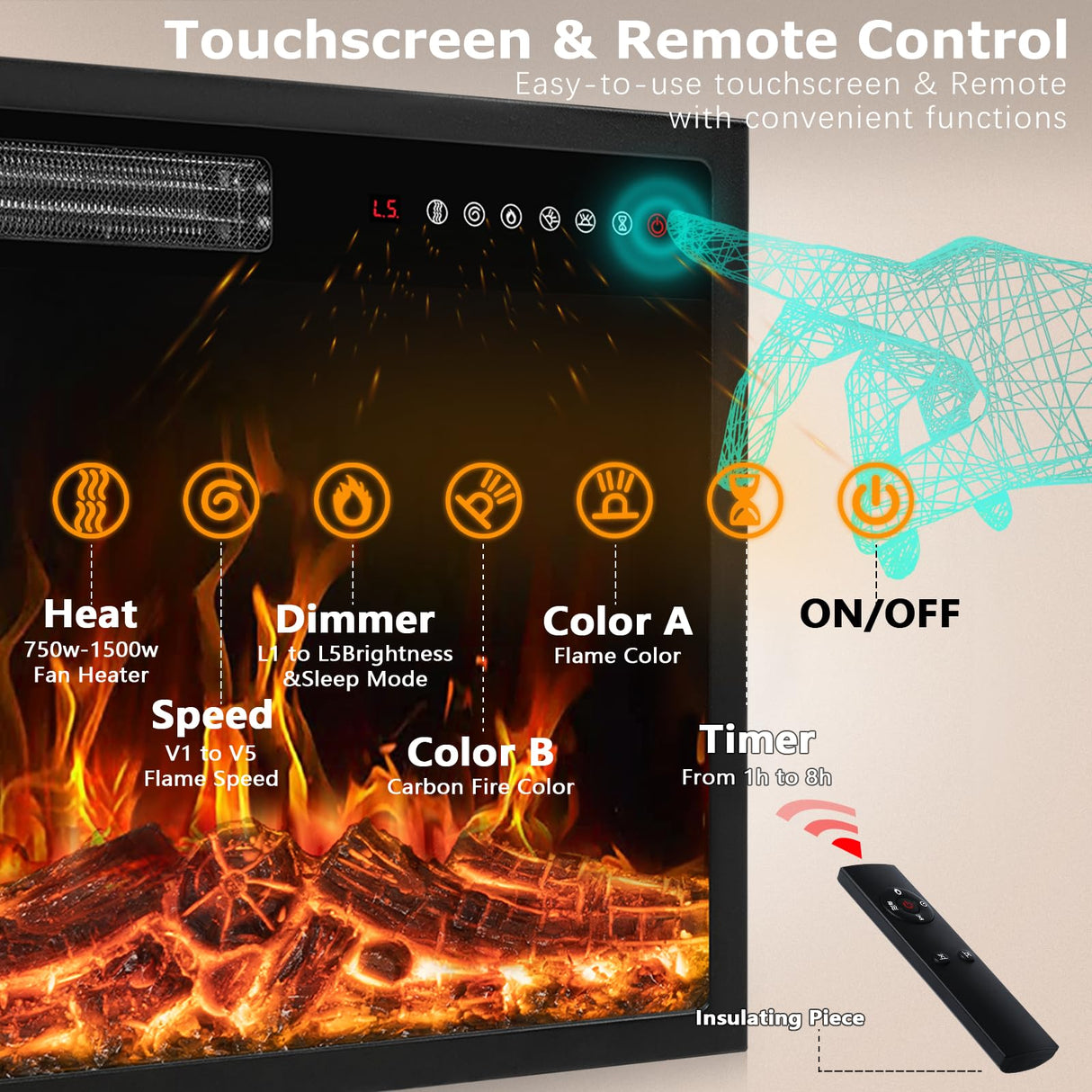 PUKAMI Electric Fireplace with Mantel,Freestanding Stone Fireplace Heater TV Stand with Remote Control, Realistic Flame Effect and 3D Log, 750W/1500W (36 inch) PUKAMI