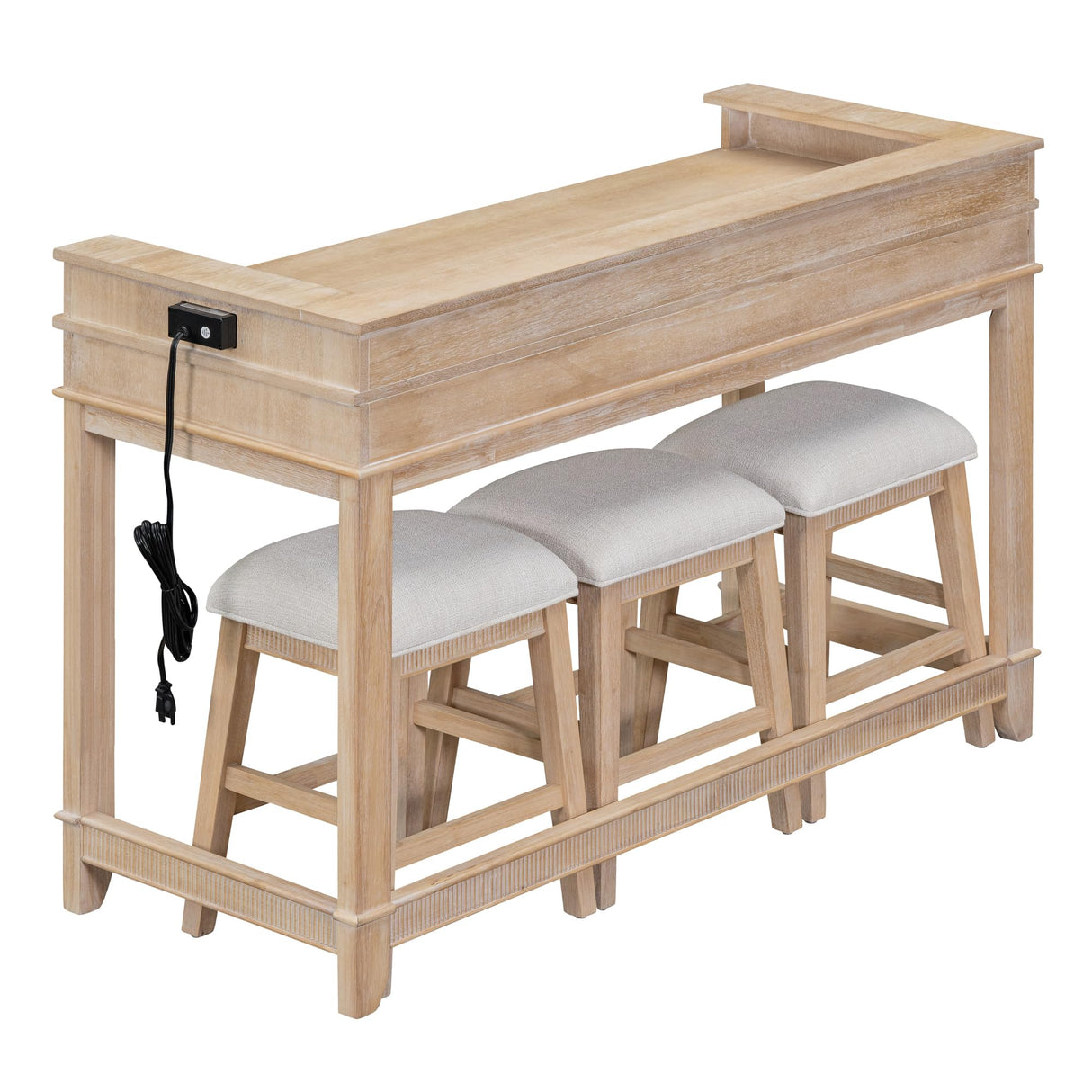 VilroCaz Natural 4-Piece Counter Height Dining Set with USB Port and Upholstered Stools VilroCaz