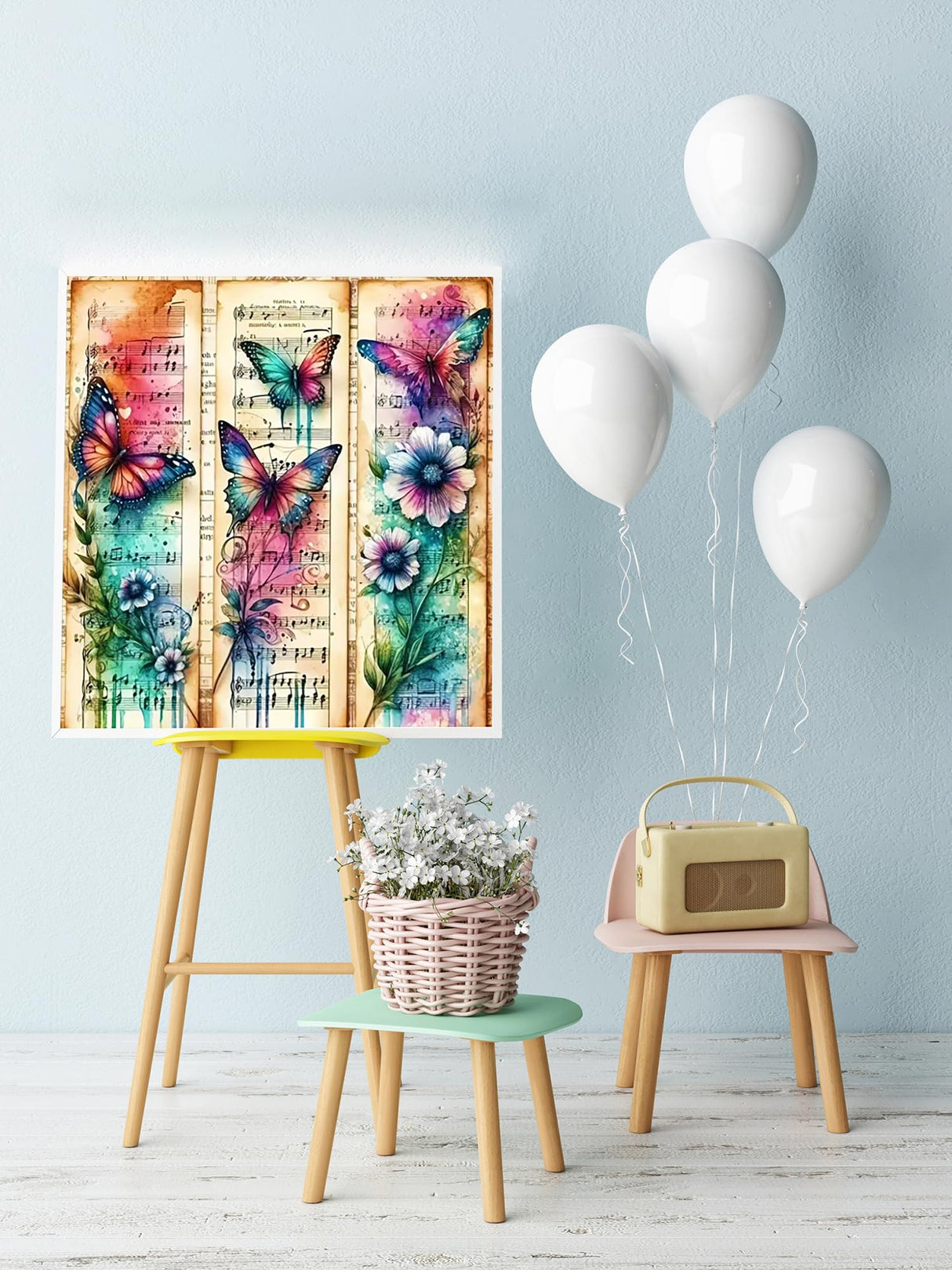 5D Butterfly Diamond Painting Kits for Adults Beginners,DIY Musical Score Diamond Art,Full Round Drill Diamond Dot Gem Art Kits,Home Wall Decor 14x14 Inch AREOPNMG